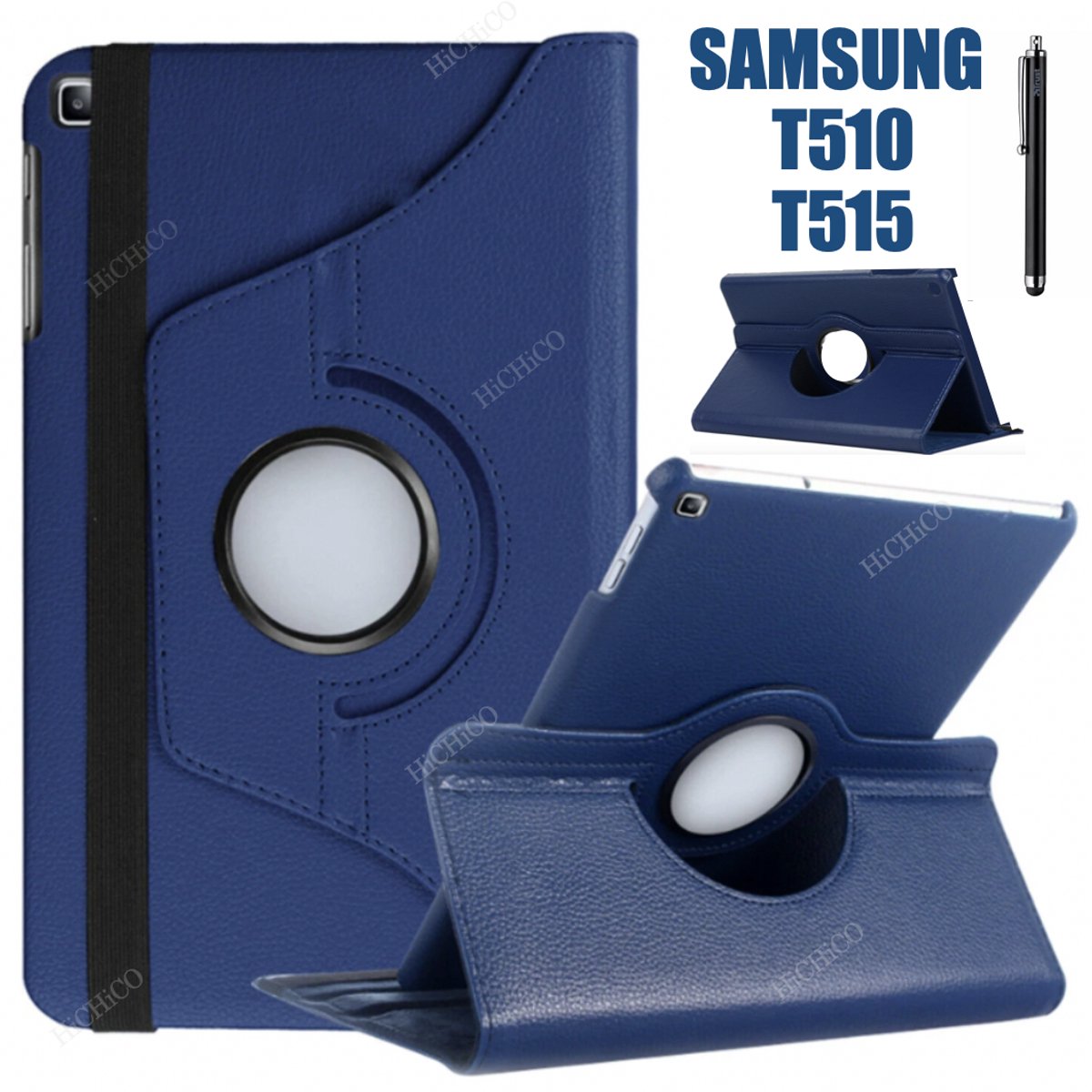 HiCHiCO® Tablet Hoes Geshikt voor Samsung Galaxy Tab T510 Hoesje Donker Blauw - Samsung Galaxy Tab T515 Hoesje met Stylus Pen