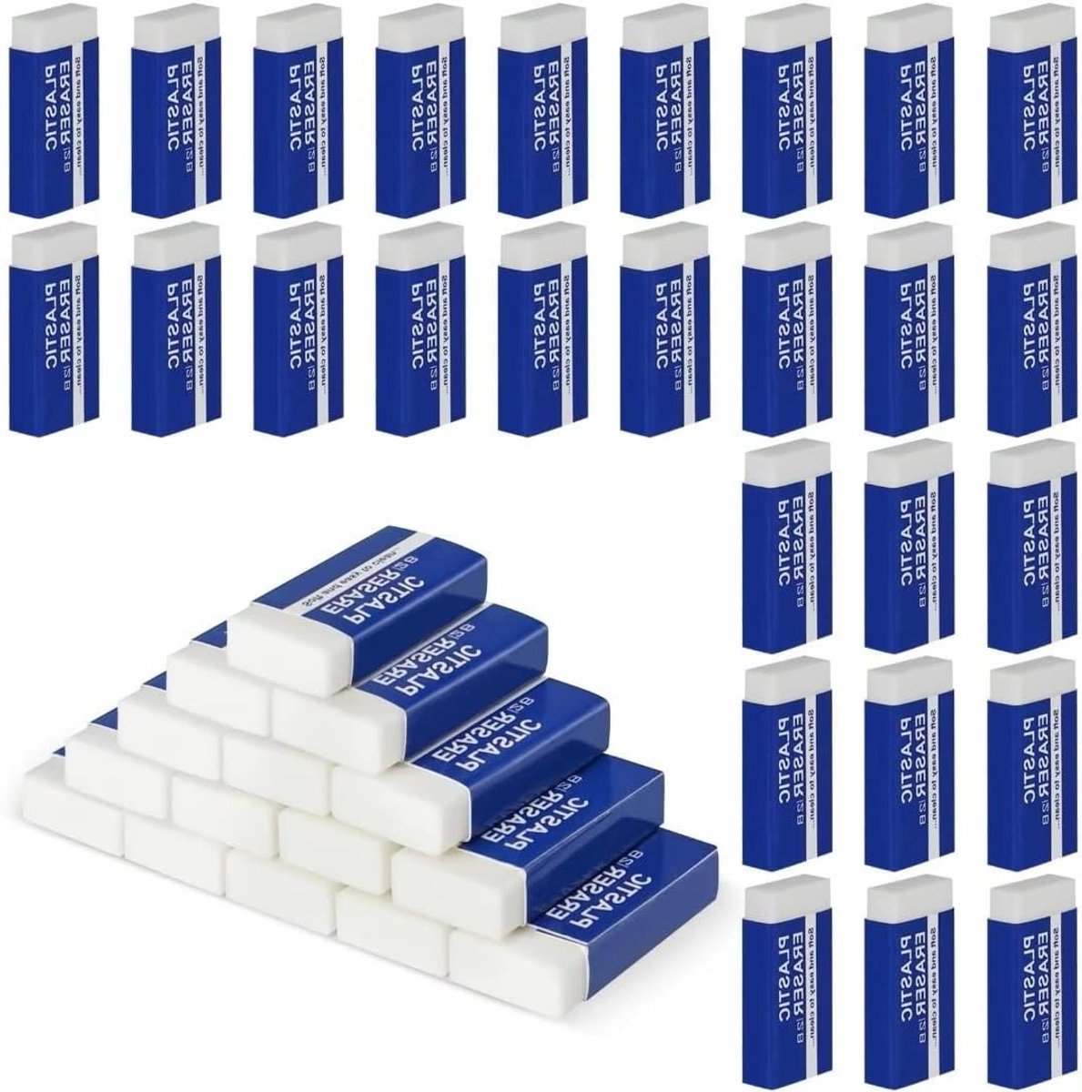 Witte plastic gum set van 42 stuks, 2B, zacht en duurzaam, ideaal voor kunstenaars, kinderen en schoolgebruik