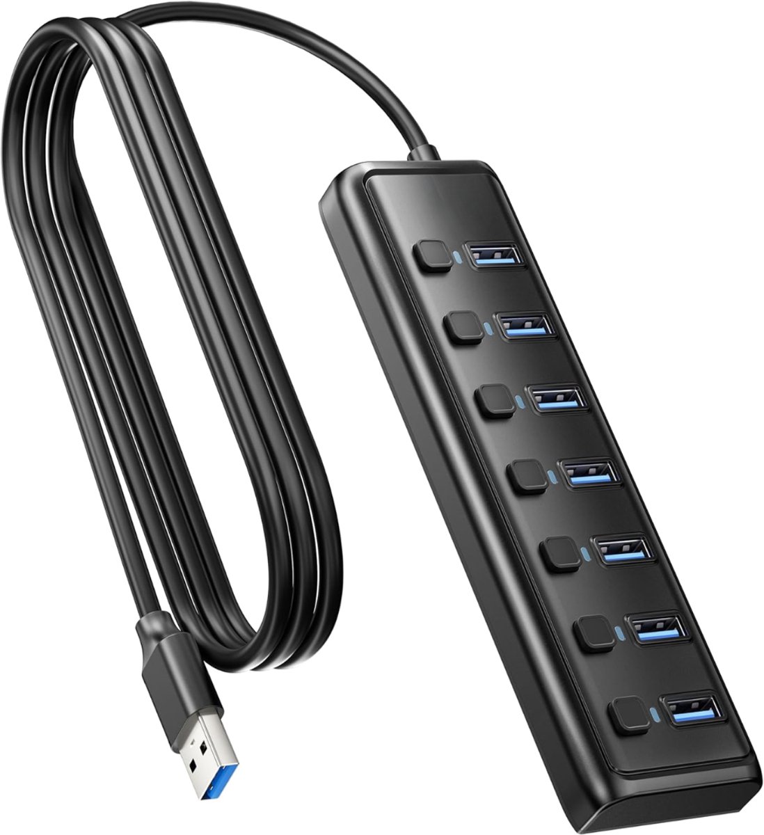 RUX® USB Hub met Voeding - USB Hub - USB Splitter - Zwart - 19cm x 9cm x 3cm