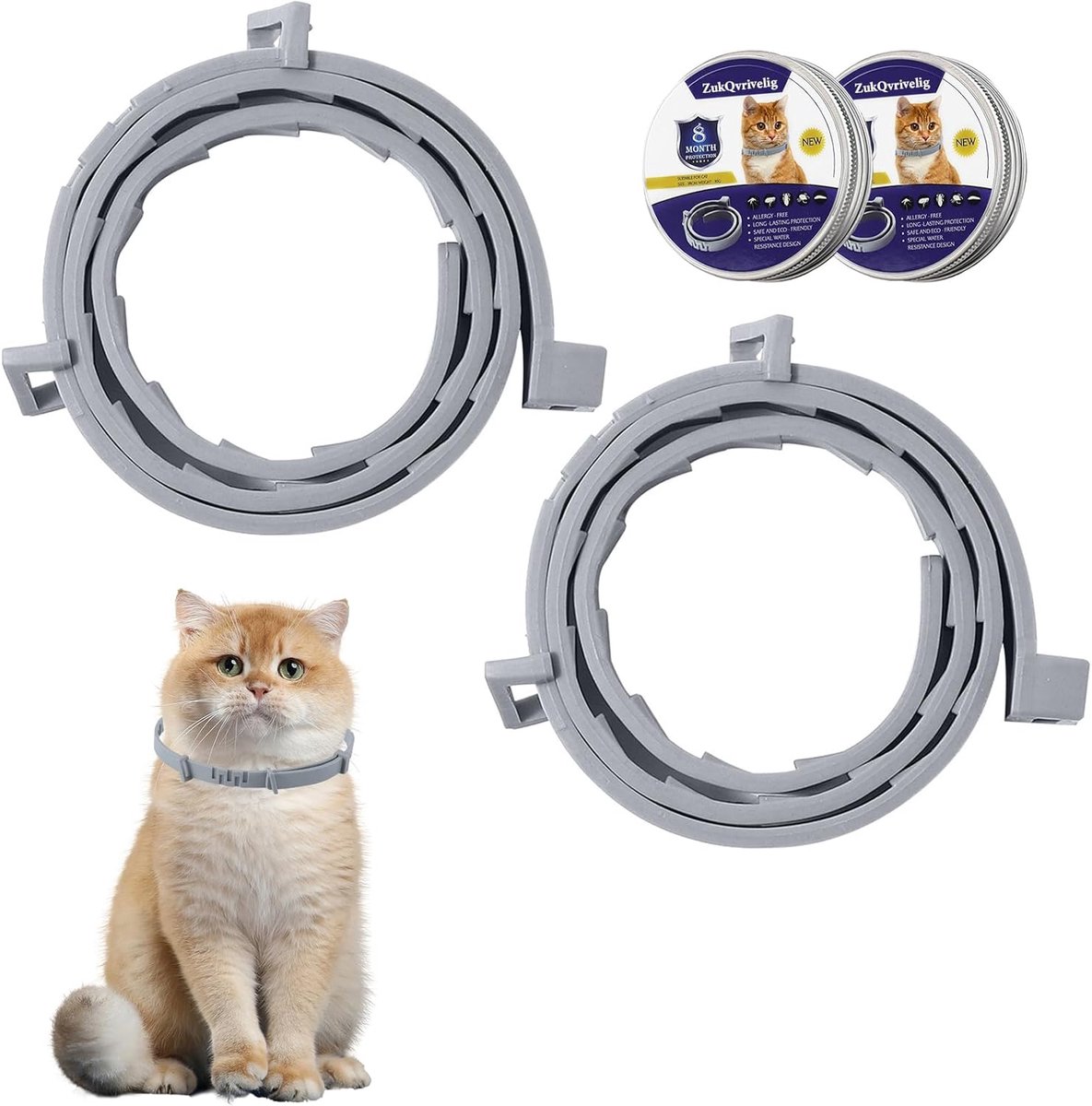 2 stuks kattenhalsbanden, veilige, waterdichte en verstelbare kattenhalsbanden, natuurlijke plantenextracten, geschikt voor kittens ouder dan 7 weken (39 cm)