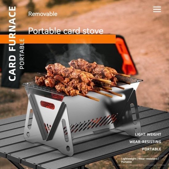 1 stuk - Draagbare opvouwbare barbecue - Roestvrij staal, opbergbaar - Mini houtskoolgrill - Buitenverwarmingsbak - 21*16*13 cm - Geschikt voor kamperen, picknicks, in de achtertuin, voor eenpersoons- of tweepersoonsgebruik - Originele kleur van Merkloos — afbeelding 2