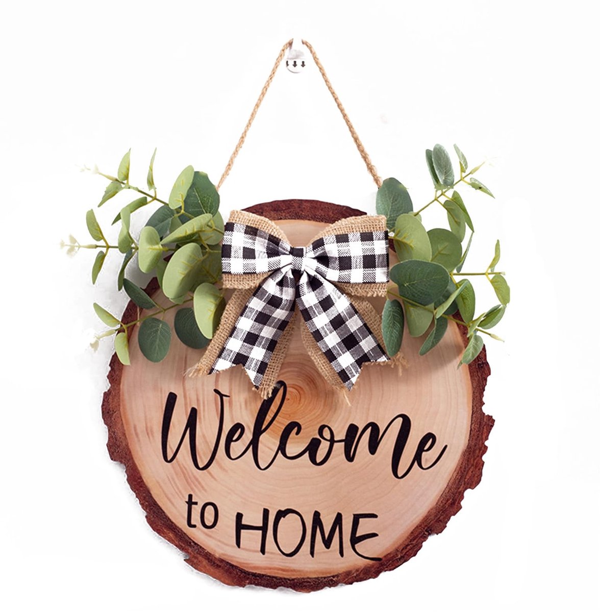 MTTProducts - Deurkrans - Welkom - Hout - Decoratie - Kunstplanten - Voor de voordeur - 30 x 30 cm