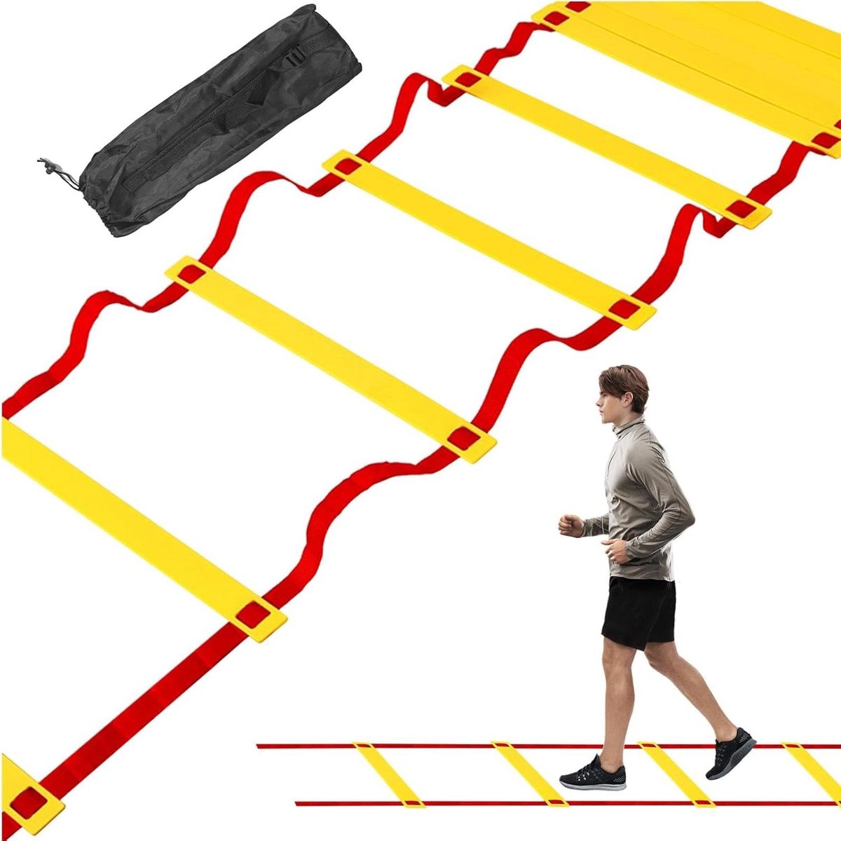 Trainingsladder - Snelheidsladder Balansladder - Behendigheidstraining Verbeteren - Weerbestendige Constructie - 50 x 16 x 5 cm - Rood