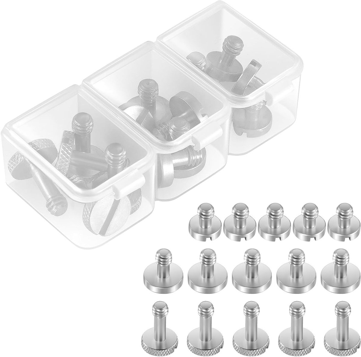 15PCS 1/4" Schroeven met Opbergdoos, RVS Camera Schroefset voor Statief en Snelle Bevestiging, Duurzaam en Betrouwbaar voor Fotografie en Videografie