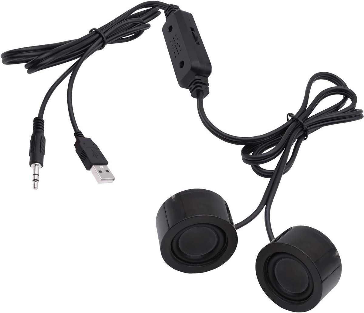 USB Mini Computer Luidsprekers - USB gevoed - 3,5mm TRS Stereo Aansluiting - Met Volumeregeling - 1,2M Kabel - Voor Desktop - Laptop - MP3 en Telefoon