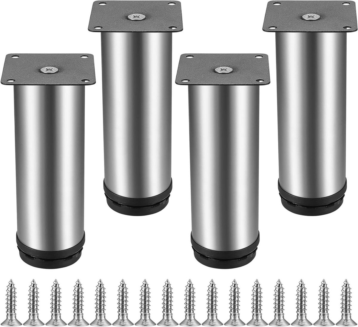 Set van 4 Verstelbare Meubelpoten van RVS - Ideaal voor Tafels, Keukens en Werkbladen, Hoogte 150 mm