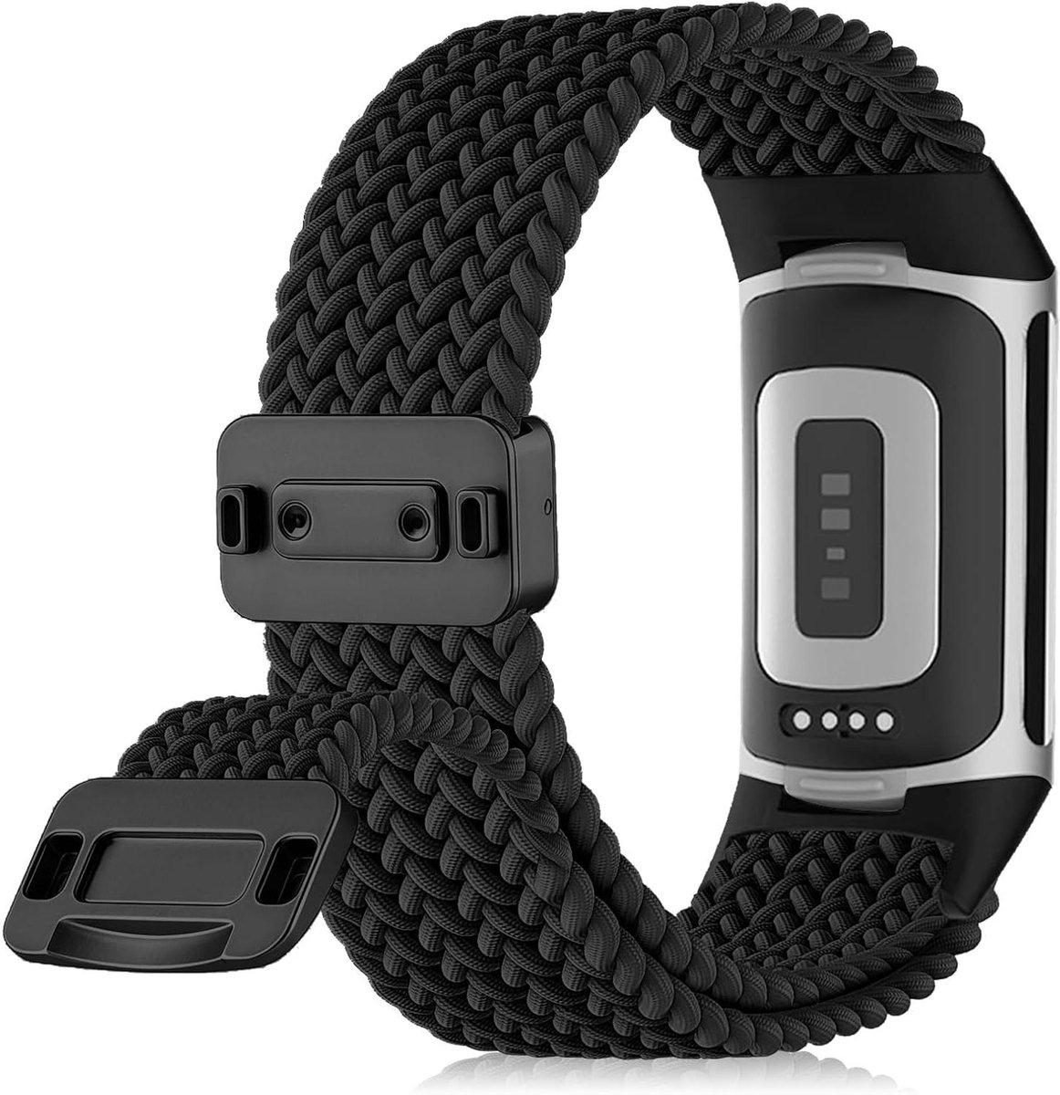 Sportarmband Nylon - Elastische Band - Fitness Tracker Gebruik - Magneetsluiting Verstelbaar - 16 x 6 x 1 cm - Zwart