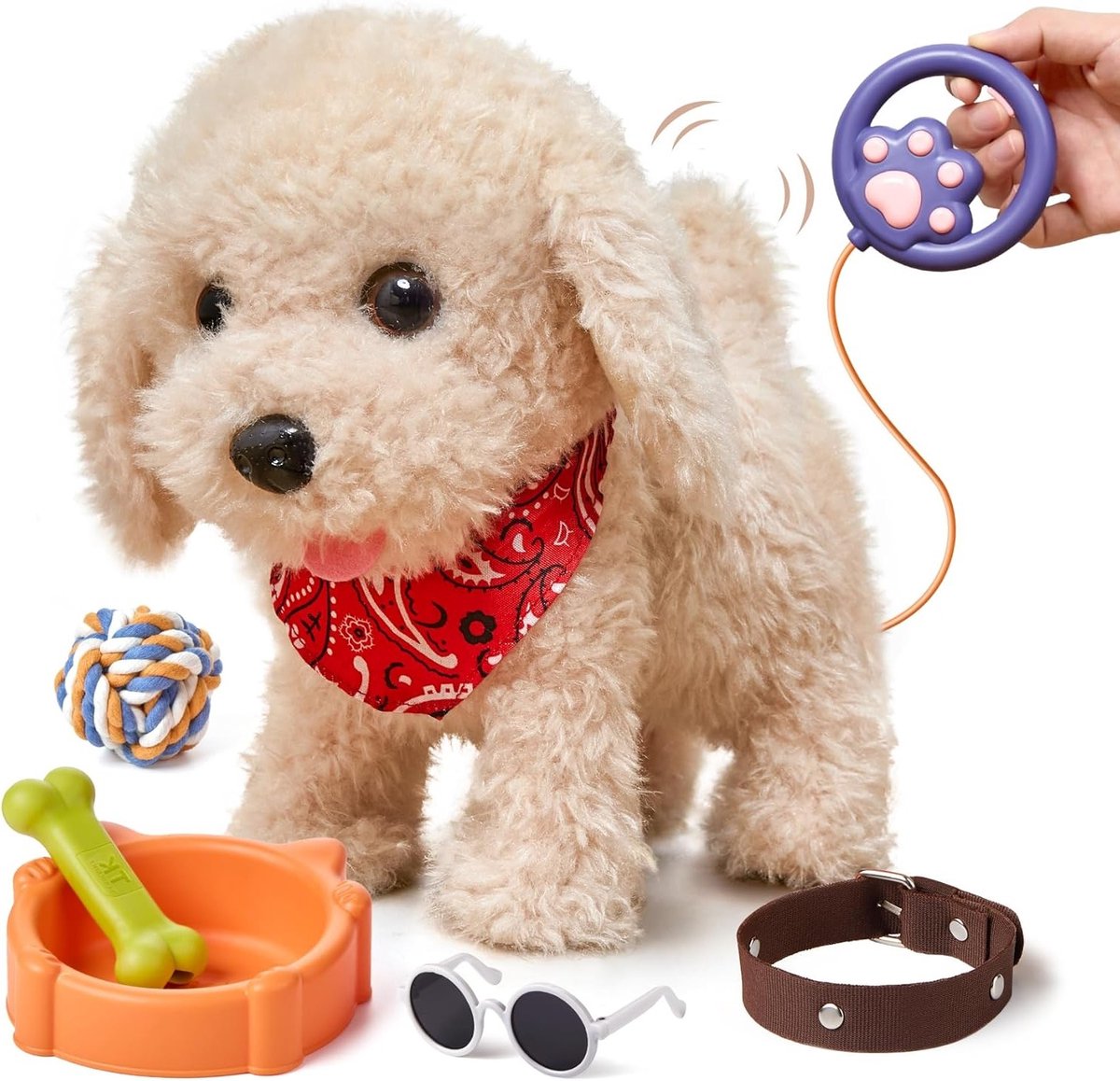 Interactieve Pluche Honden Speelgoed voor Kinderen - Elektronische Wandeling met Afstandsbediening, Leuke Hond met Leine en Blaffen