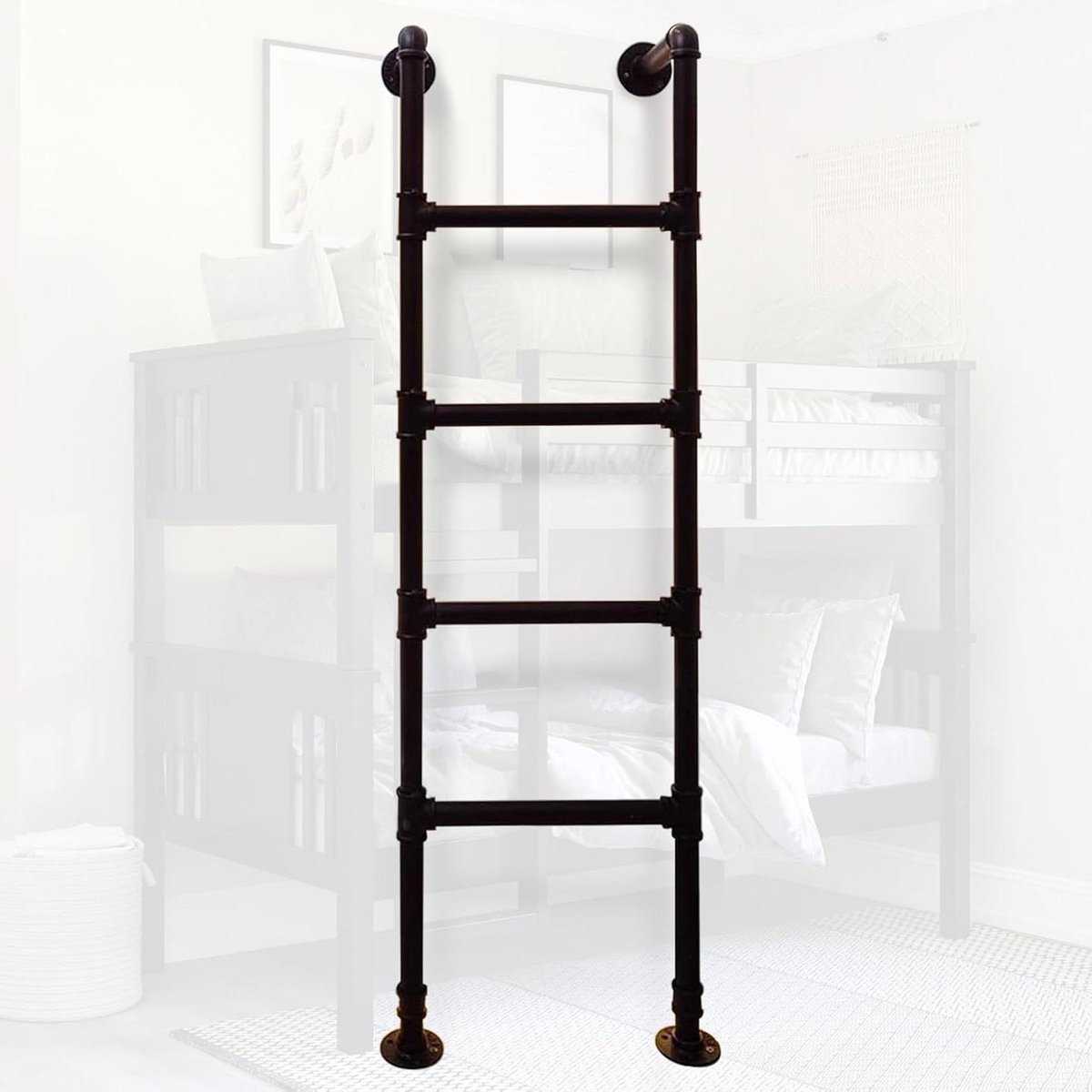 Stapelbed Ladder - Klimladder Camper - Gemakkelijke Toegang - Zwaar Metalen Ontwerp - 1245 cm - Zwart