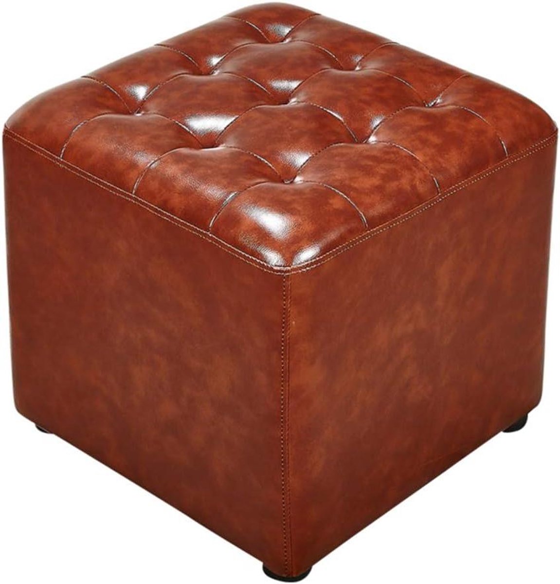 Houten Poef - Ottomaanse Kruk Voetenbank - Voeten Rusten - Massief Houten Frame - 40x40x35 cm - Bruin