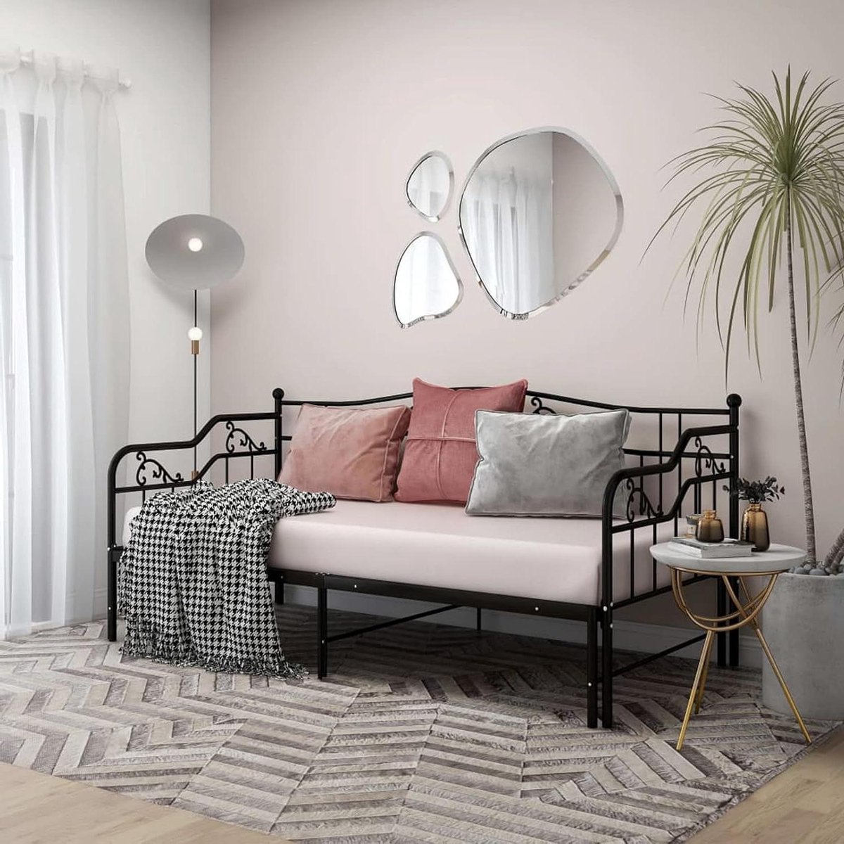 Sofa Bed - Slaapbank Bank - Ruimte Besparen - Robuuste Metalen Constructie - 90 x 200 cm - Zwart