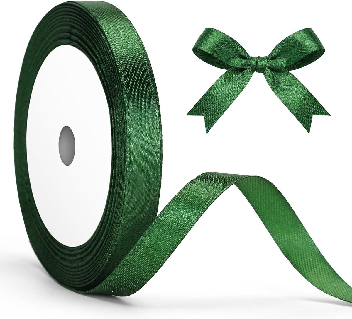 Donkergroen Satijnen Lint 10mm: Decoratief Cadeaulint, 22m Lint voor Knutselen, Versiering en Cadeauverpakking