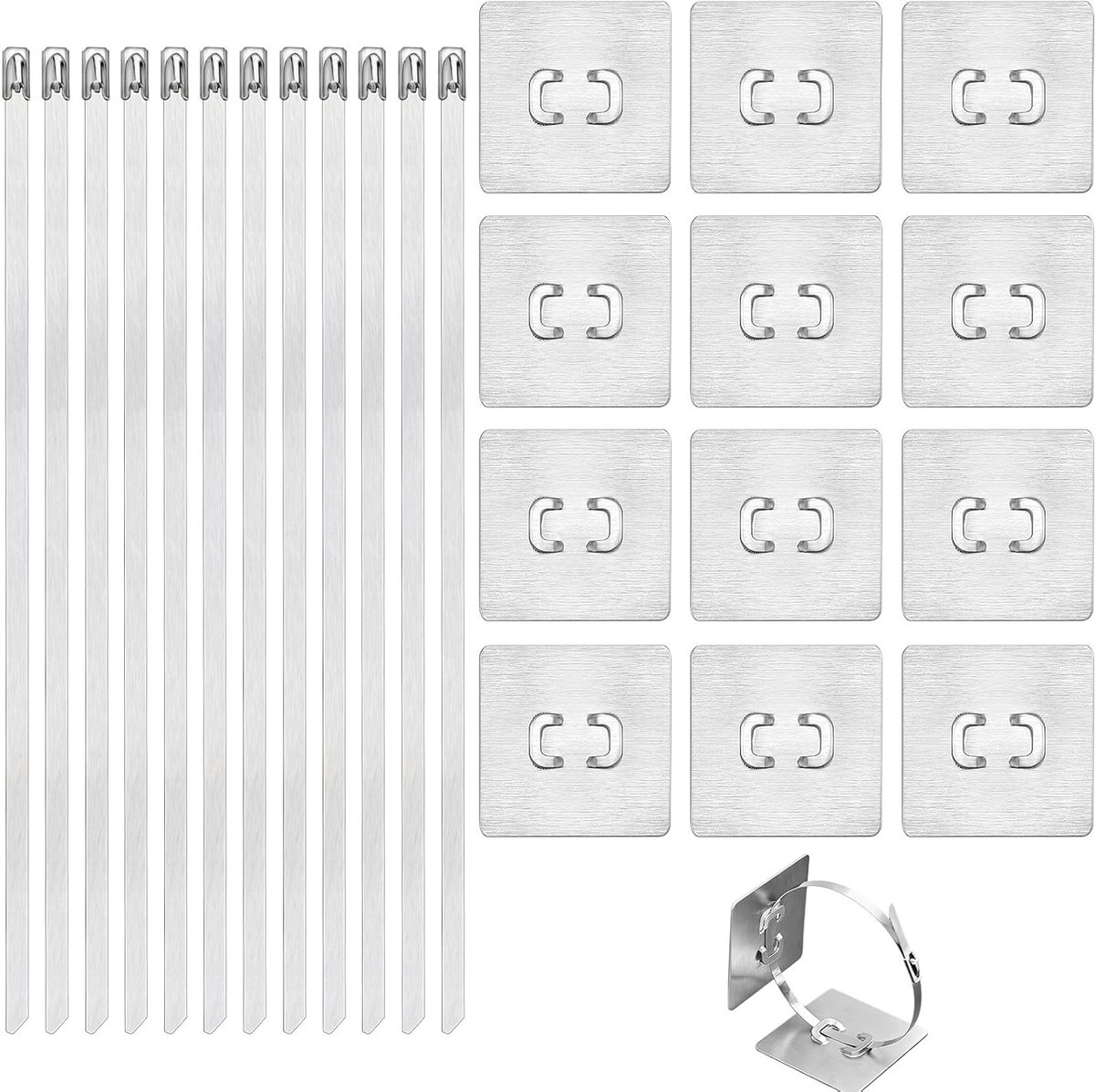 12 Stuks Meubelankers Zonder Boren, Heavy Duty Roestvrijstalen Anti-Kantel Kit voor Kasten, Spiegels en Veiligheid met 12 Metalen Banden