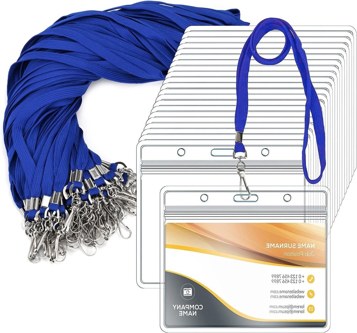 50 Stuks Heldere Plastic Horizontale Naamlabels en 50 Stuks Platte Nek Lanyards met Draaihaken voor Bedrijven en Evenementen