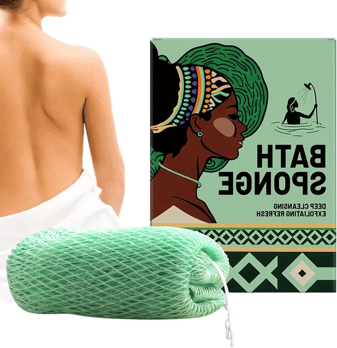 Afrikaanse Netspons - Douche Scrub - Huid Reinigen - Natuurlijke Peeling - 35 x 80 cm - Groen