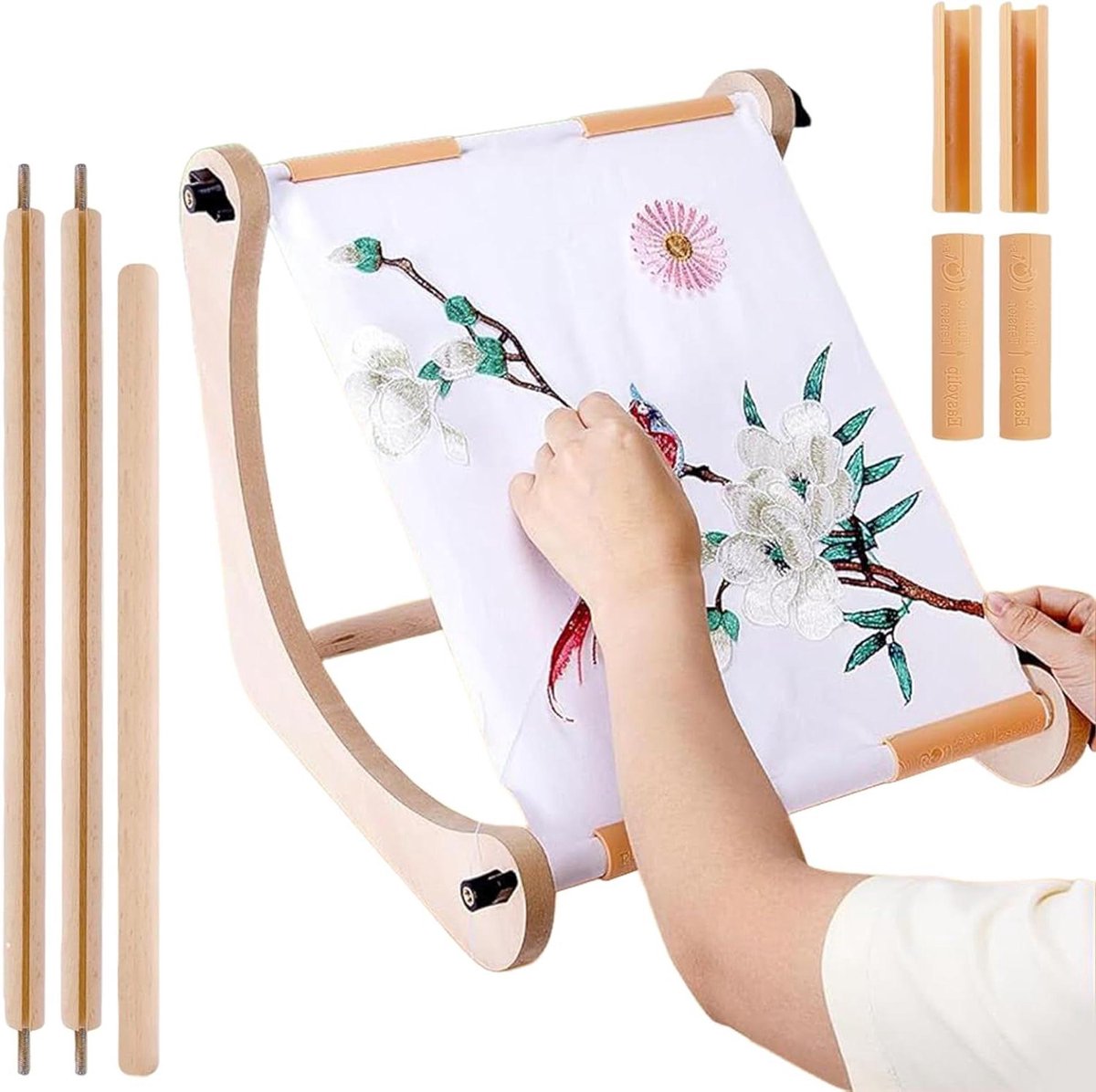 Borduurstandaard Handwerk - Knutselstation Hout - Handsfree Borduren - Verstelbaar Frame - 30 cm - Houtkleur