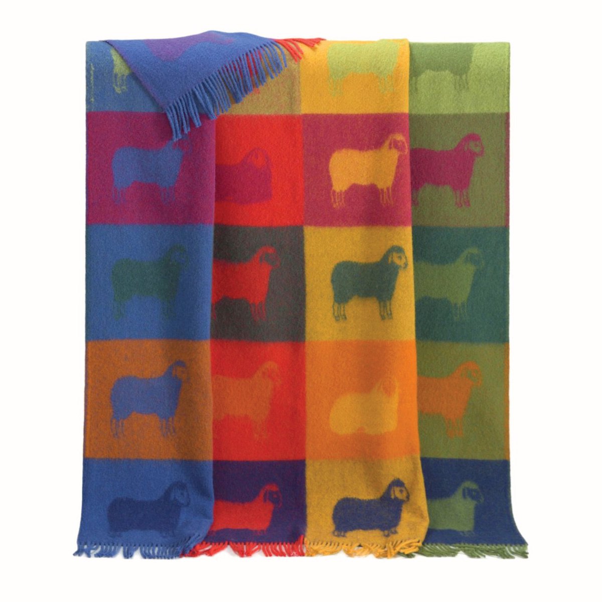 JJ Textile Wollen Plaid - CHECK SHEEP (Multi) 130x190cm - Made in UK