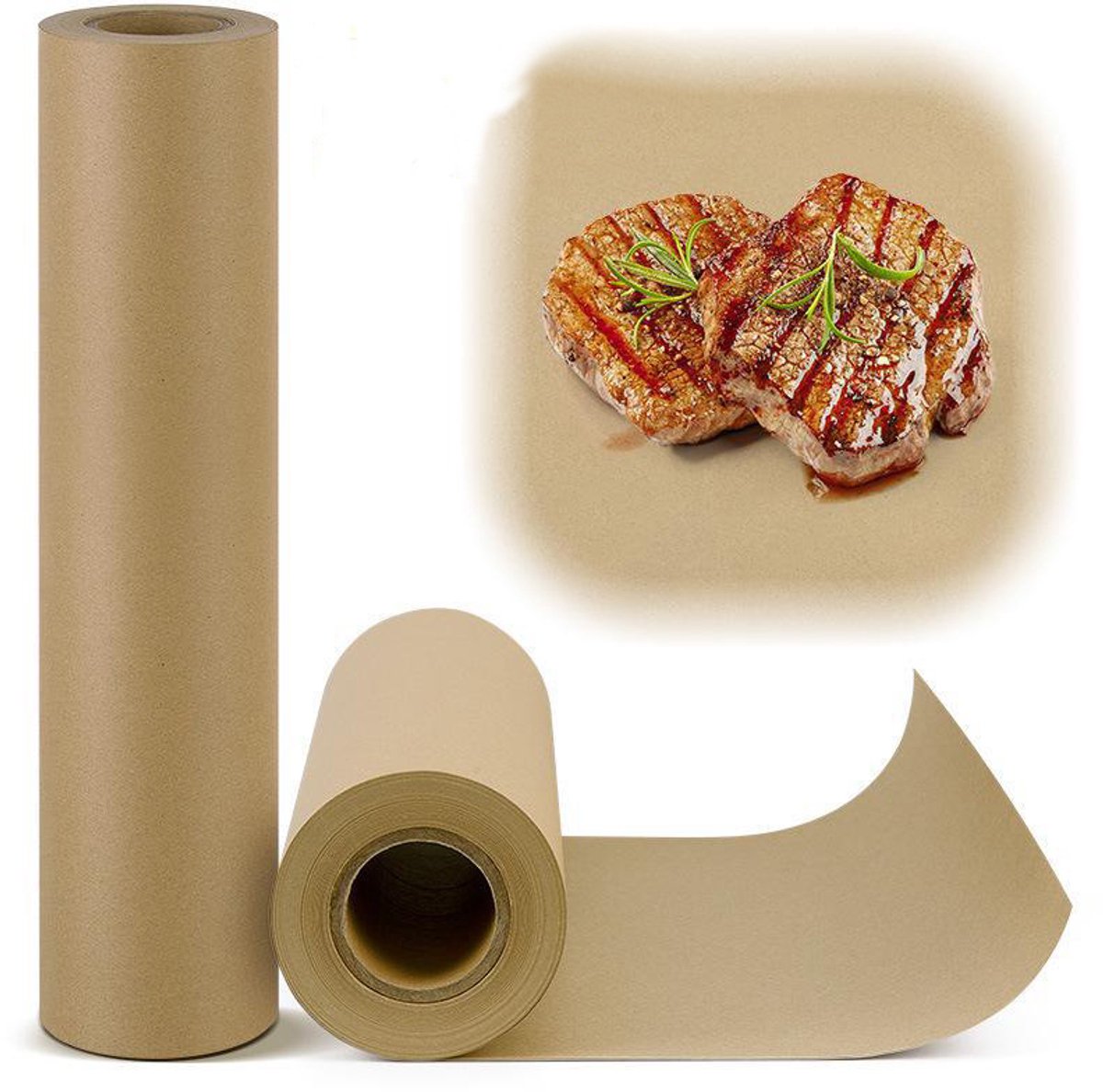Butcher Paper - bruin 2 Rollen - BBQ Kraft Papier Rol - Voedselgrade Kraft Papier voor Barbecue - Smoker - Vlees - Perfect Koken - Juicy (30.5cm x 30.5m Rol)