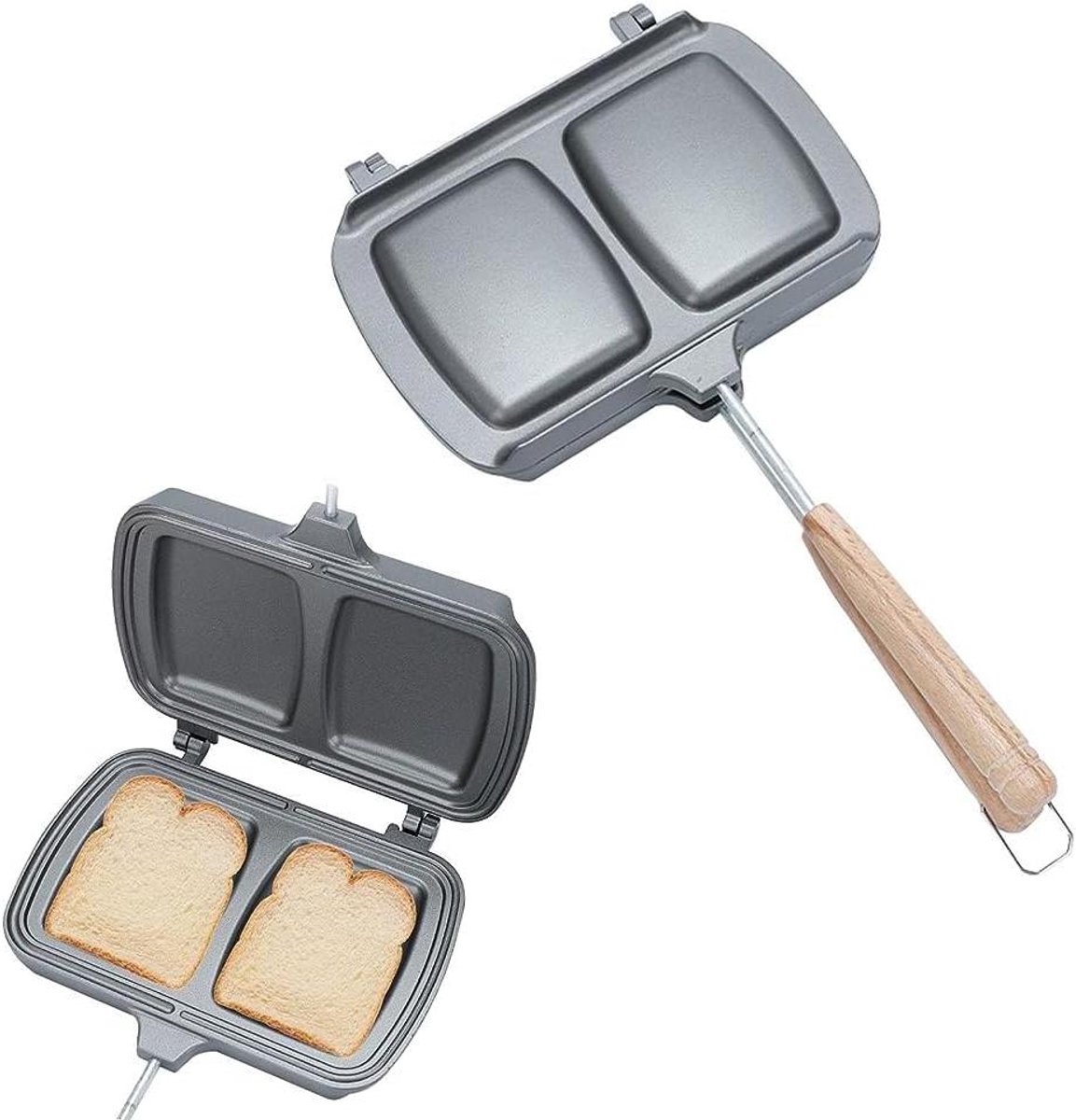 Dubbelzijdige pan - Sandwichmaker toast - Ontbijt bereiden - Antiaanbaklaag - 305 cm - Zilver