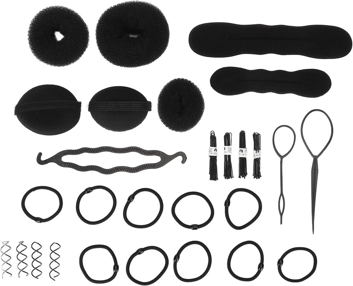 Haarknot Set - Haar Styling Tools - Kapsels Maken - Veilige Elastieken - Complete Set - Zwart