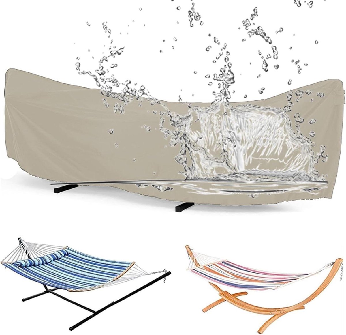 Hangmat Beschermhoes - Hangmat Cover - Tuinmeubilair Beschermen - Waterdicht en UV-bestendig - 285x80x17 cm - Gebroken Wit