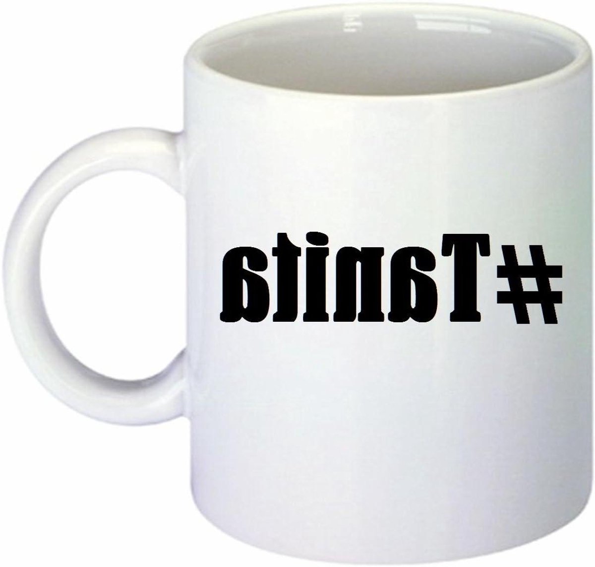 Koffiemok #Tanita Hashtag ruit keramiek hoogte 9,5 cm ? 8 cm in wit