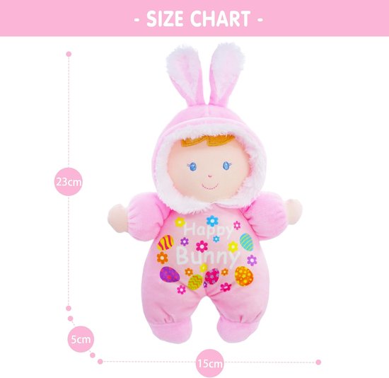 Pluche Konijn Olivia - Babypop Zacht Speelgoed - Knuffelen en Spelen - Ingebouwde Sensorische Rammelaar - 23 cm - Roze — afbeelding 4