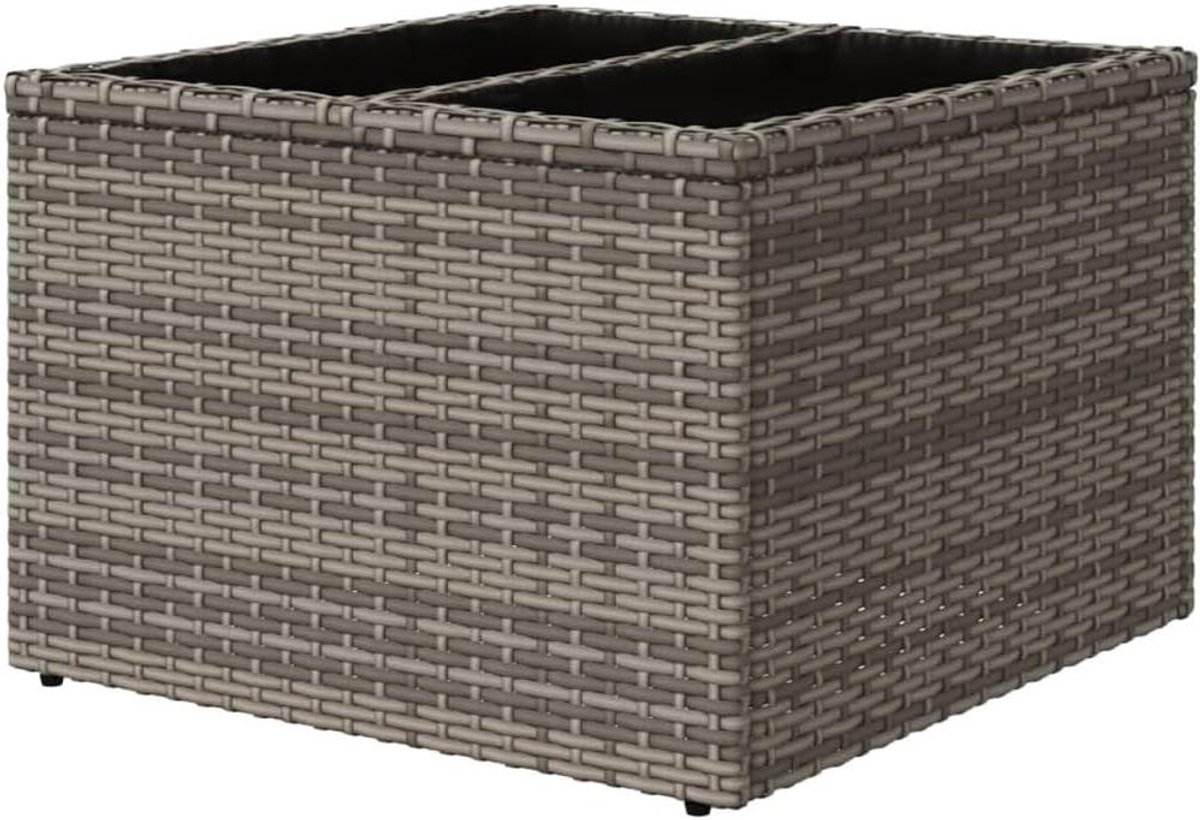 Polyrotan tuintafel - Balkontafel rotan - Buiten genieten - Gehard glas blad - 55 x 55 x 37 cm - Grijs