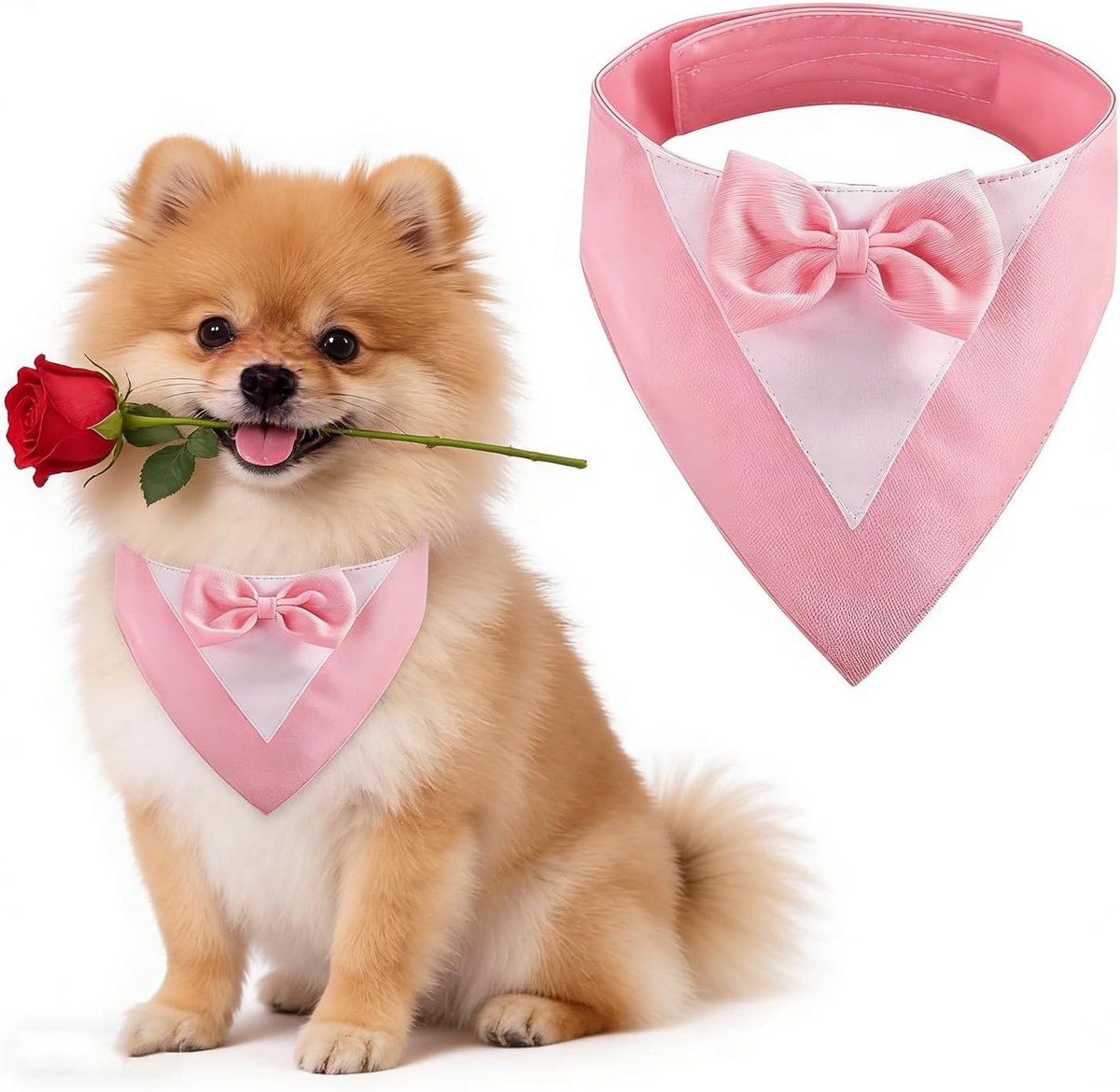 Huwelijkskostuum voor Honden met Strik en Bandana - Perfect voor Kleine Honden, Feestelijke Outfit en Trouwaccessoires (Hals: 20-30cm/Pink)