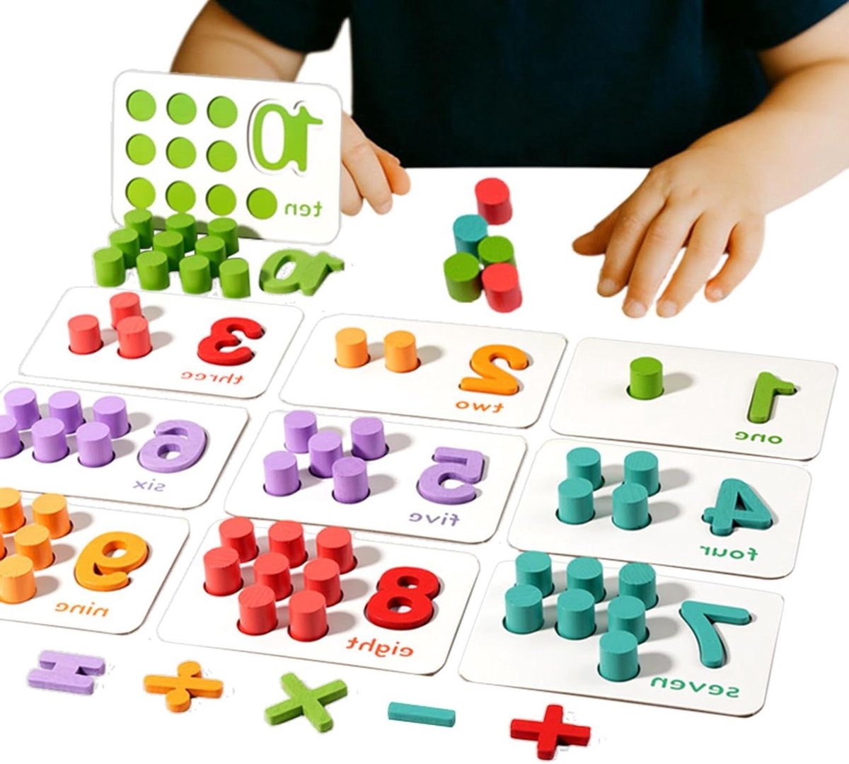 Enkeltelbord - Rekenspeelgoed Wiskunde - Leren Tellen - Interactief Leerbord - 25 cm - Houtkleur