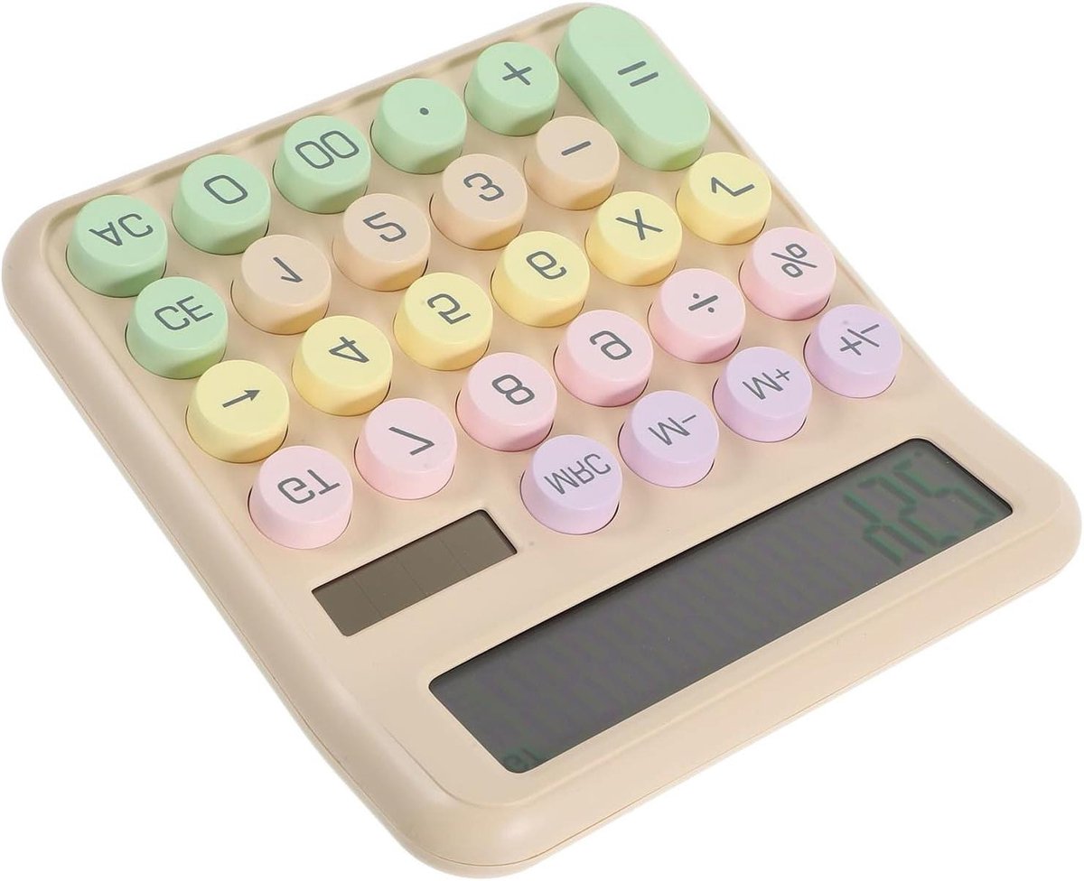 Mechanische Rekenmachine - Kantoor Calculator - Dagelijkse Berekeningen - Comfortabele Type-ervaring - 16 x 15 x 3 cm - Beige