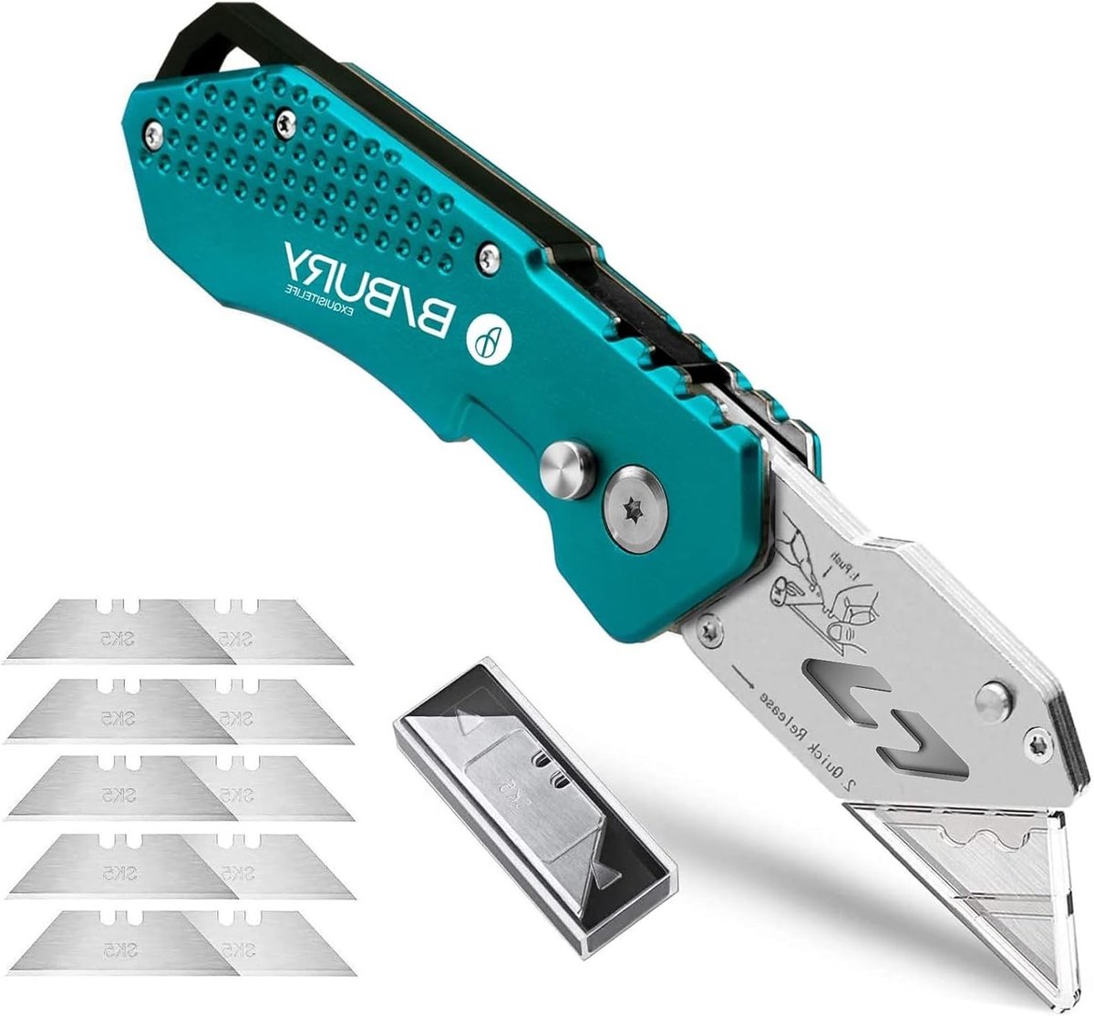 Professionele Opvouwbare Utility Knife met 10 SK5 RVS Bladen, Veiligheidsslot en Handige Belt Clip voor Buitenactiviteiten en Klussen