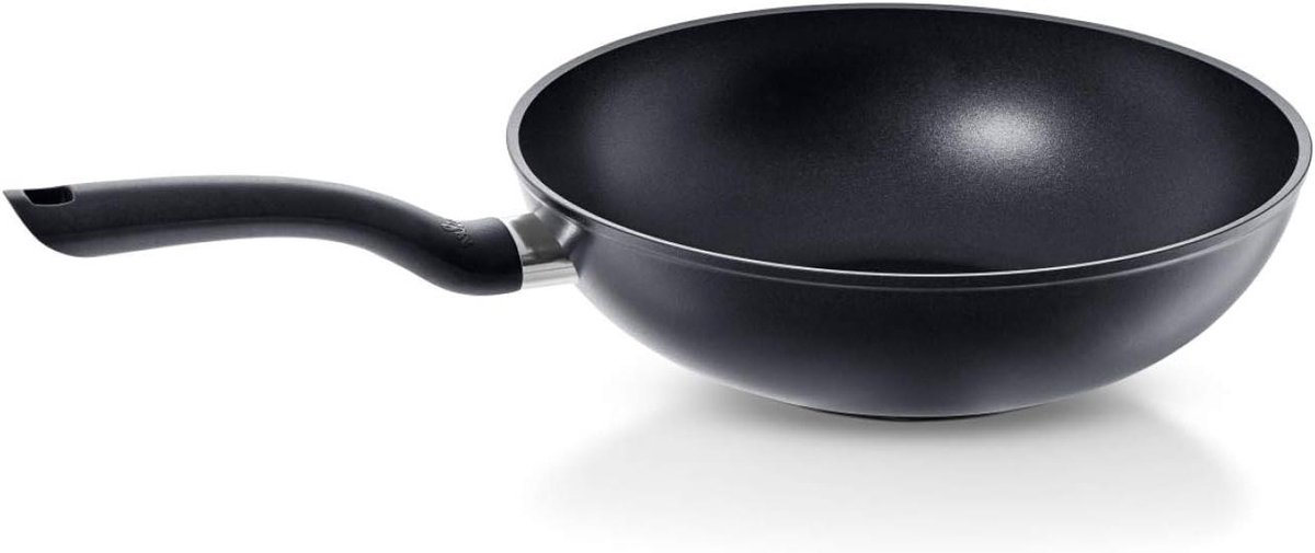 Wokpan Aluminium - Aziatische pan Koekenpan - Gevoelige gerechten braden - 3-laagse antiaanbaklaag - Ø 28 cm - Zwart