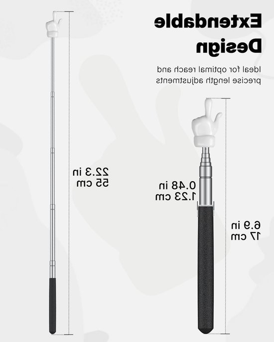 2 Stuks Telescopische Vingerwijzers voor Leraren - Uittrekbare Finger Pointer voor de Klas, Tot 55 cm, Zwart, Ideaal voor Onderwijs en Presentaties — afbeelding 5