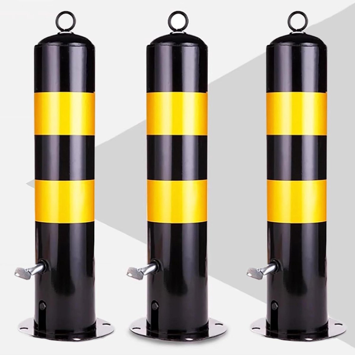 Parkeerpaal Set - Veiligheidsbarrière - Gebied Afzetten - Verwijderbare Basis - 50cm Hoog - Geel Zwart