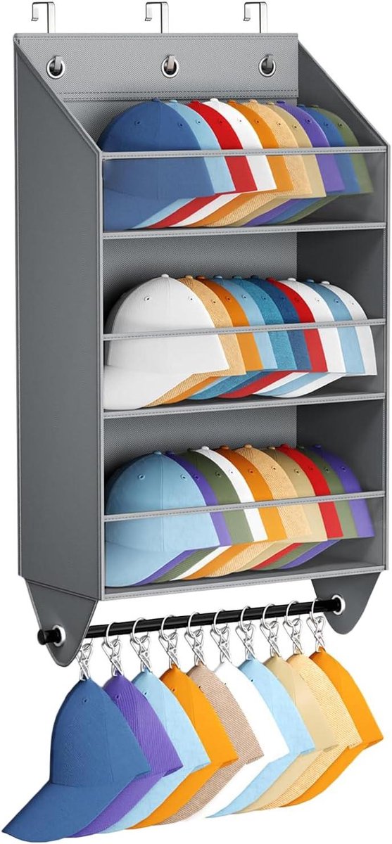 Hoedenrek Organizer - Opberger - Ruimte Besparen - Deurmontage - 78 cm Hoog - Grijs