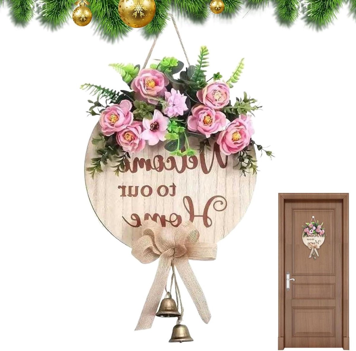 Welkomstbord Hout - Rustieke Wanddecoratie - Voordeur Versieren - Met Rinkelende Bel - 387 x 319 cm - Niet gespecificeerd