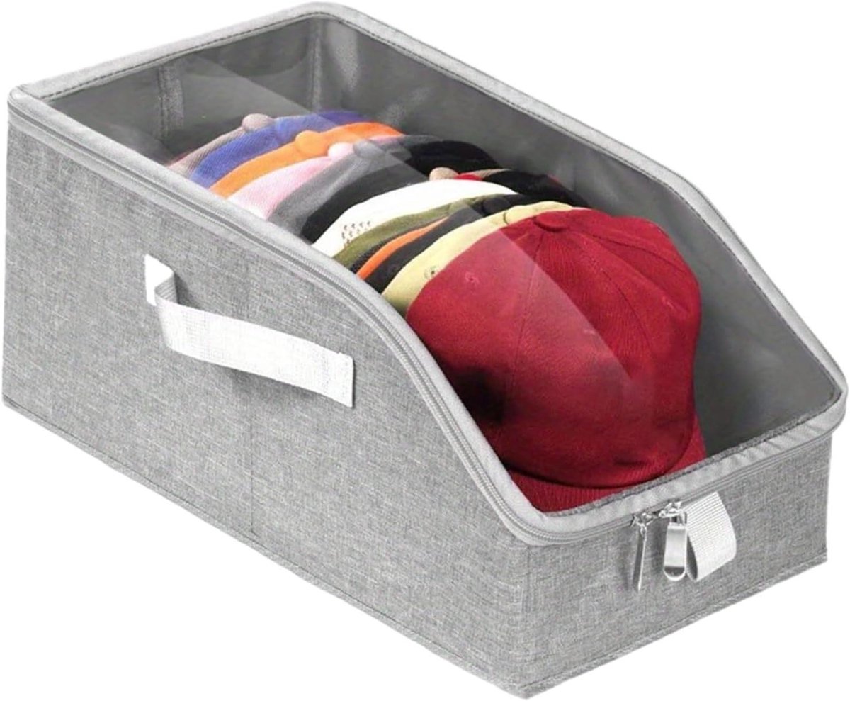 Hoeden Organizer - Opbergdozen Hoeden - Ruimte Besparen - Duidelijk Venster - 24x22x5 cm - Grijs
