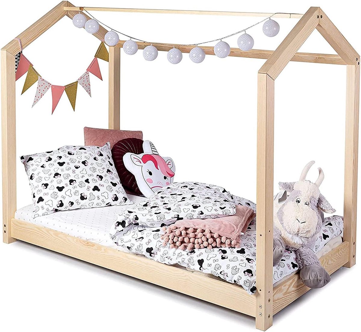 Peuterbed Cabinebed - Kinderbed Huisbed - Veilig Slapen - Valbescherming Geïntegreerd - 90 x 180 CM - Dennenhout