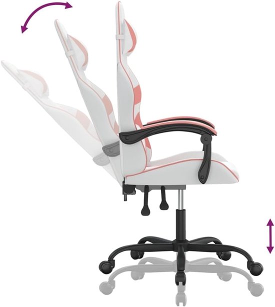 Gamingstoel - Gamestoel Faulleer - Comfortabel Gamen - Verstelbare Rugleuning - 360° Draaibaar - Wit Roze — afbeelding 5