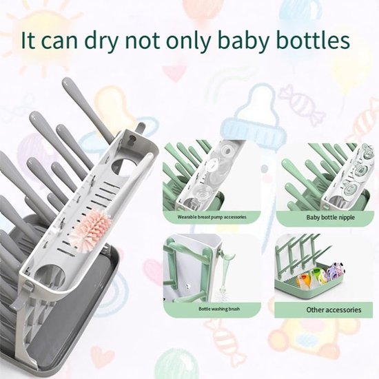 Afdruiprek Babyflessen - Flessenhouder Droogrek - Babyvoeding Voorbereiden - Compact Ontwerp - 31 x 25 x 7 cm - Zwart — afbeelding 3