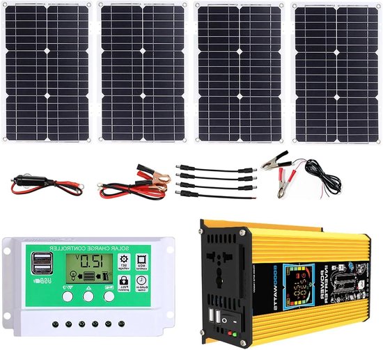 Zonne-energie Systeem - Omvormer Kit - Kamperen en Reizen - Monokristallijn Paneel - 100W 12V - Geel