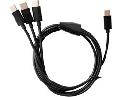 3-in-1 USB-kabel - Oplaadkabel Type C - Meerdere Apparaten Laden - Drie Laadpunten - 1 meter - Zwart