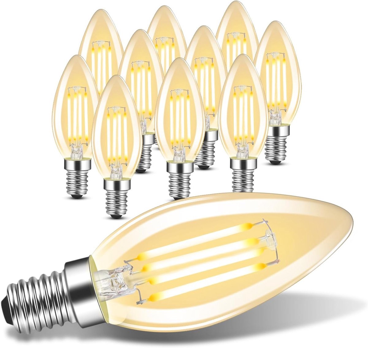 Set van 10 E14 LED Lampen 4W Warm Wit 2700K - Retro Edison C35 Vintage Glazen Energiebespa