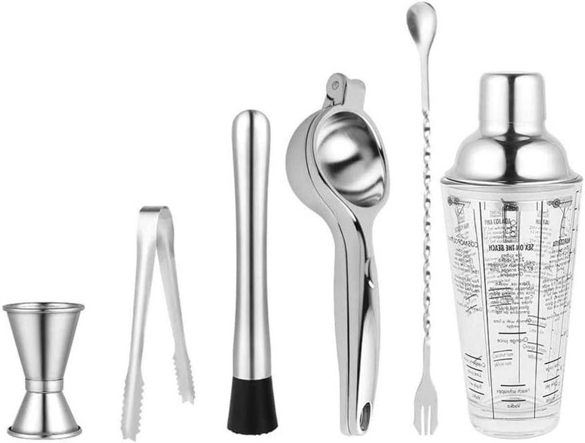 Cocktailshaker Set - Mixer Bekers - Cocktails Maken - Ergonomische Grip - 6 Stuks - Transparant