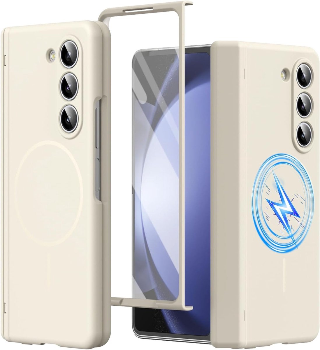 Screen Protector Hoes voor Galaxy Z Fold5 met Volledige Camera Bescherming, Hinge Bescherming en Magnetische Silicone Hoes in Wit, Geschikt voor Veiligheid en Gebruiksgemak