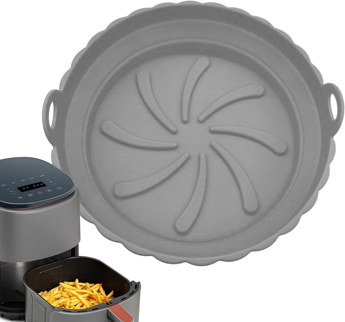 Airfryer Siliconen Mand - Luchtfriteuse Bakpot - Gezond Koken - Voedselveilig Materiaal - 20 cm Diameter - Grijs