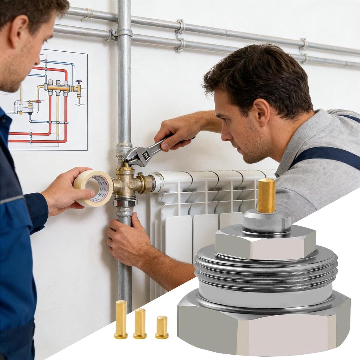 Radiatorkraan Adapter - Thermostaatkraan Verloop - Temperatuur Beheersen - Draadverschil Oplossing - 35 cm - Metaal