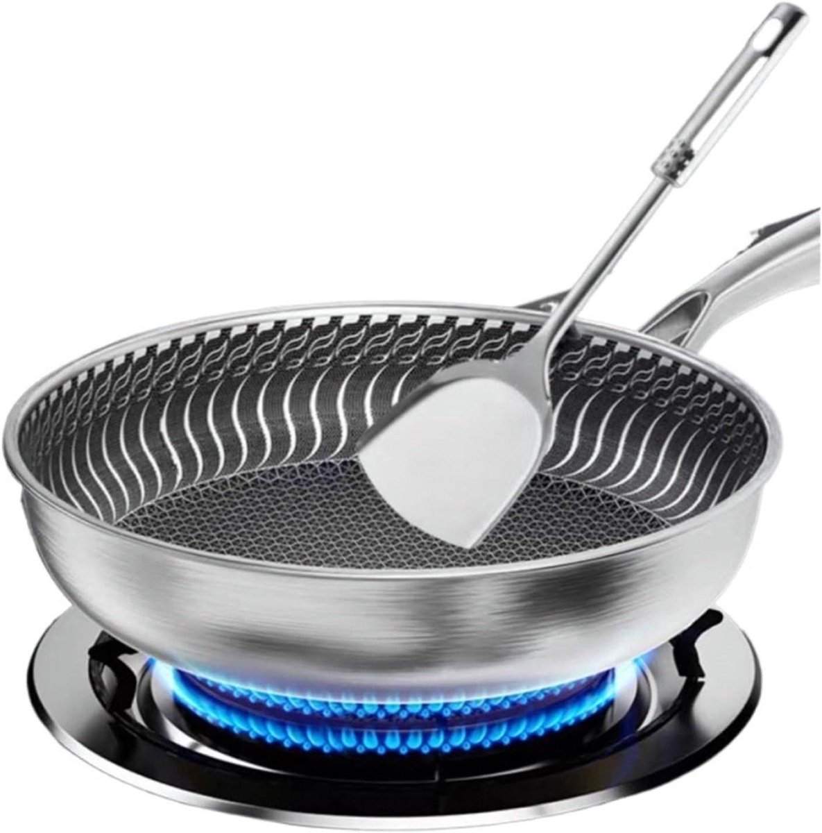 Koekenpan RVS - Koekenpan Inductie - Veelzijdig Koken - Duurzaam Antikleefoppervlak - 32 cm - Zilverkleurig