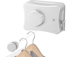 Uittrekbare waslijn 51 m intrekbare waslijn uittrekbaar- wandmontage waslijn- wasrek roestvrijstalen kabel- opslaggewicht 20 kg- voorkomt doorhangen (wit)